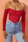 Sheer Sleeve Off-Shoulder Crop Blouse