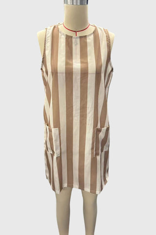 Pocketed Sleeveless Striped Mini Dress