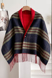 Plaid Fringed Wrap Poncho Scarf
