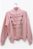 Zip-Front Mock Neck Knit Cardigan