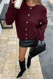Button Crew Neck Knit Cardigan