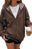 Leopard Detail Zip Front Hoodie