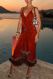 Ruched Fringe Midi Dress