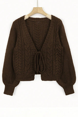 Cable Knit V-Neck Tie Front Cardigan
