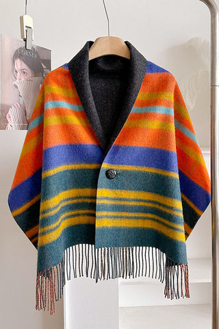 Plaid Fringed Wrap Poncho Scarf