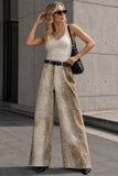 Animal Print Wide Leg Straight Jeans