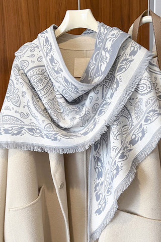 Paisley Print Fringed Wrap Scarf