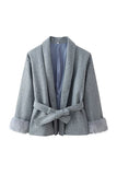 Faux Fur Cuff Wrap Belted Coat