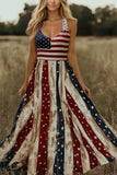 Striped V-Neck Sleeveless Dress with Star Pocket