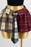 Plaid Patchwork Tie-Front Mini Skirt