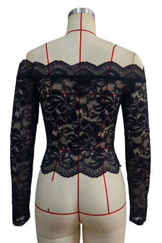 Floral Lace Off-Shoulder Long Sleeve Blouse
