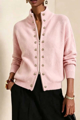 Mock Neck Zip Front Military Cardigan