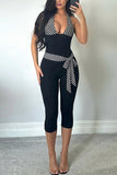 Striped Halter Tie-Waist Capri Jumpsuit