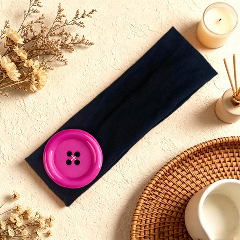 Large Button Detail Elastic Headband