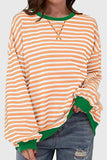 Striped Crew Neck Contrast Trim Top