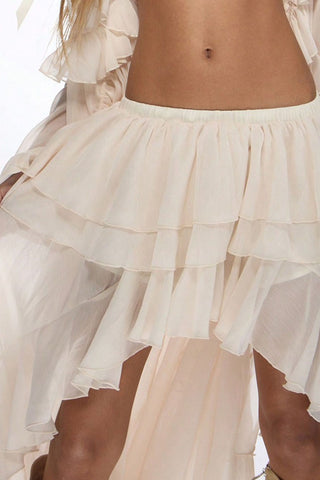 Tiered Ruffle High-Low Midi Skirt