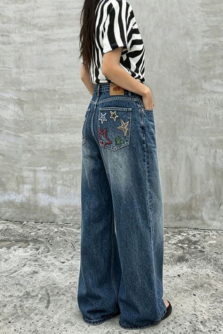 Star Patch Wide Leg Jeans