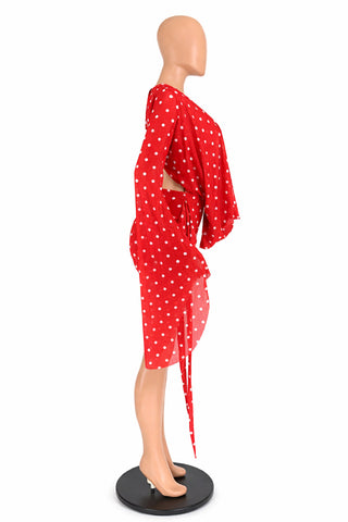 Plunge-Neck Polka Dot Dress