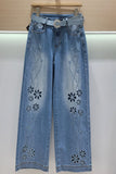 Floral-Detail Straight Jeans