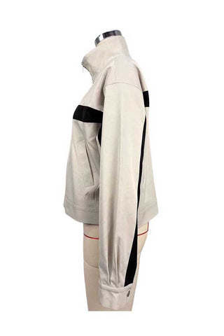 Colorblock Stripe Stand-Collar Zip Jacket