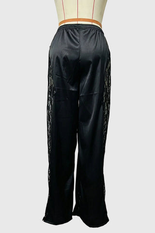 Lace Panel Drawstring Casual Pants