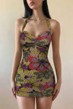 Halter Sweetheart Floral Bodycon Mini Dress