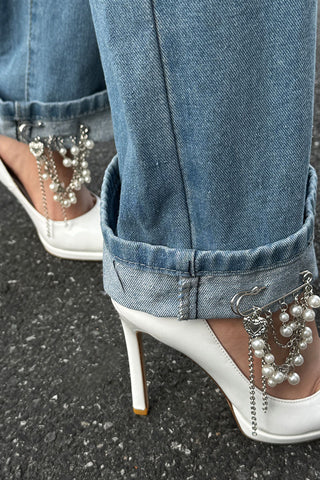 Pearl Chain Dangle Safety Pin Brooch