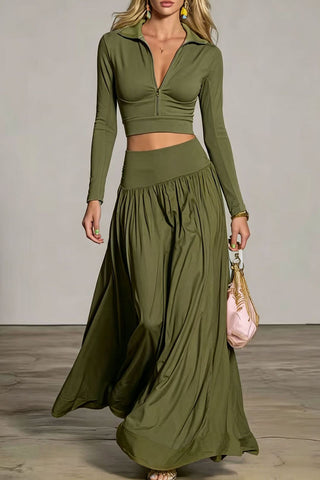 Zip-Front Crop Top and Maxi Skirt Set