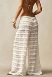 Lace Ruffle Drawstring Wide Leg Pants