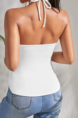 Fringe Halter Sleeveless Crop Top