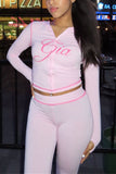 Graphic Zip-Up Hoodie and Flare Pants Set