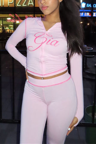 Graphic Zip-Up Hoodie and Flare Pants Set