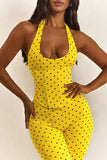 Polka Dot Halter Lace-Up Back Jumpsuit