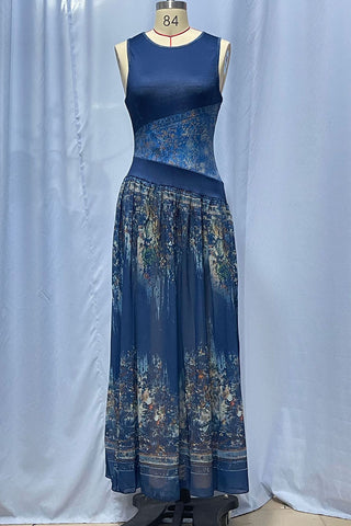 Sleeveless Mock Neck Printed Maxi Dress