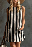 Pocketed Sleeveless Striped Mini Dress