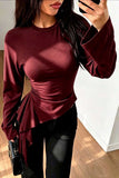 Ruched Side Ruffle Long Sleeve Top