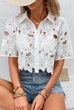 Floral Cutout Crochet Button-Front Shirt