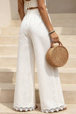 Ruffle Waist Lace-Trim Wide-Leg Pants