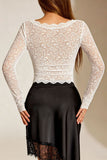 Sheer Floral Lace Long Sleeve Crop Blouse