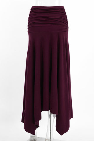 Ruched High-Waist Asymmetrical Midi Skirt