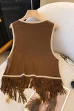 Fringe Detail Button-Front Vest