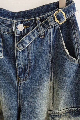 Distressed Cargo Pocket Baggy Jeans