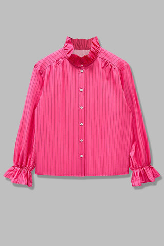Striped Ruffle Cuff Button-Front Shirt