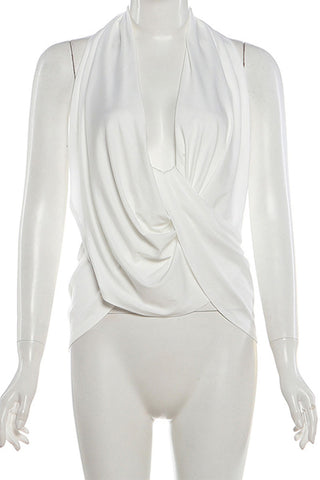 Ruched Front Deep V-Neck Sleeveless Tank