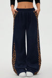 Leopard Print Side Stripe Wide Leg Casual Pants