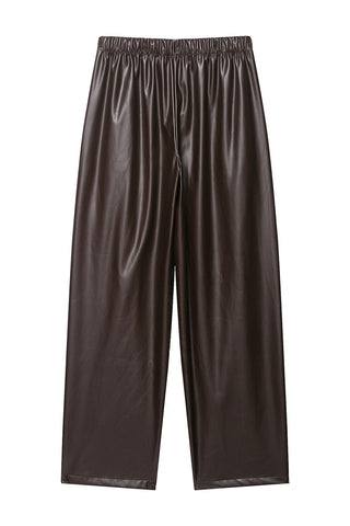 Elastic Waist Faux Leather Casual Pants