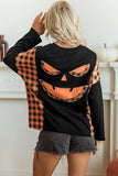 Plaid Sleeve Pumpkin Face Top