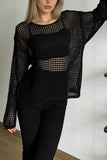 Long-Sleeve Crochet Knit Top
