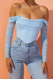 Sheer Sleeve Off-Shoulder Crop Blouse
