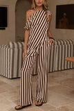 One-Shoulder Striped Top and Pants Set